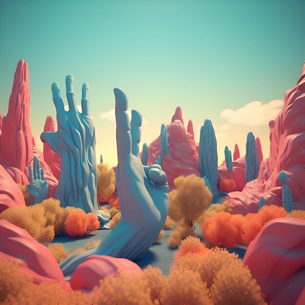 Fantasy alien planet Mountain and sky 3D illustration