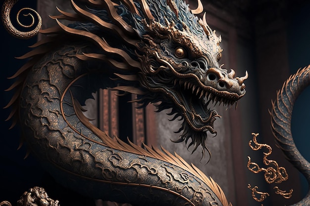 A fantasy ancient Chinese style theme dragon. AI Generated