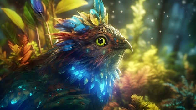 Fantasy animal in the jungle closeup ultra detailed fairy lighting photorealistic bright colors ai