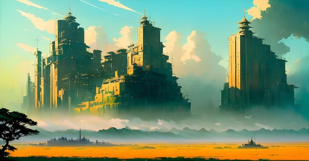 Fantasy Anime Landscape Digital Painting Wall art Generative AI