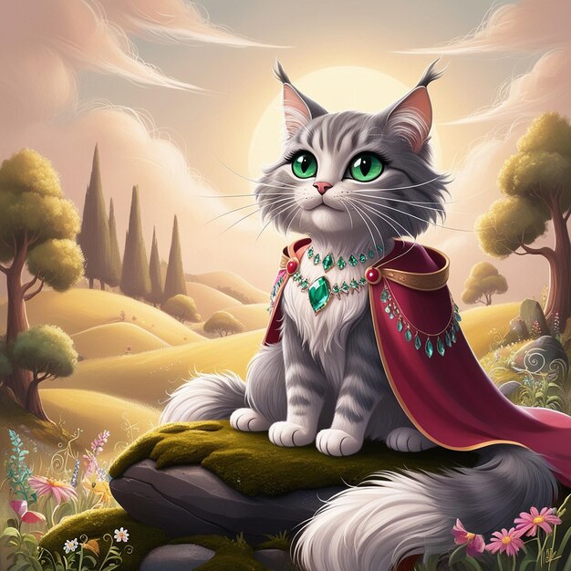 Fantasy Art of Cat in Enchanted Nature Setting