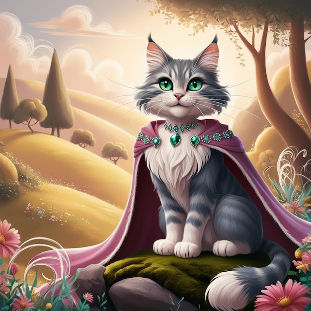 Fantasy Art of Cat in Enchanted Nature Setting