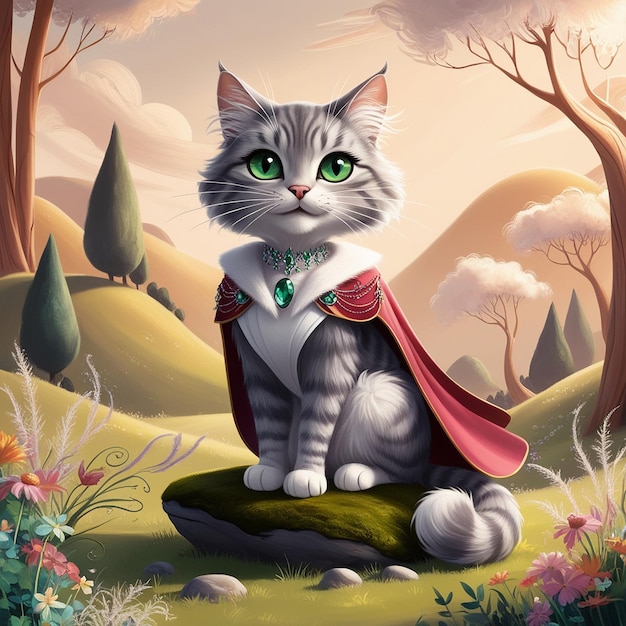 Fantasy Art of Cat in Enchanted Nature Setting