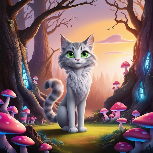 Fantasy Art of Cat in Enchanted Nature Setting