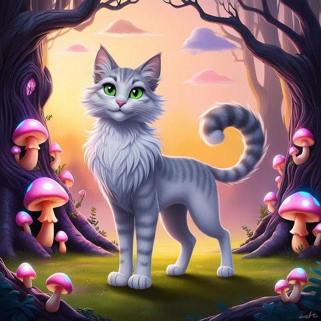 Fantasy Art of Cat in Enchanted Nature Setting