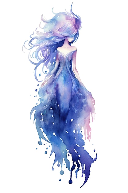 Fantasy banshee watercolor clipart cute isolated on white background with Generative AI