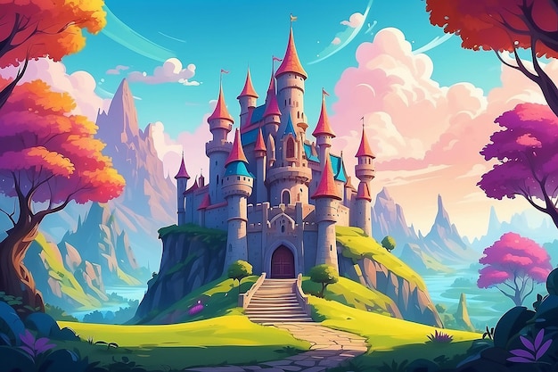 Fantasy cartoon style Castle in vibrant colors