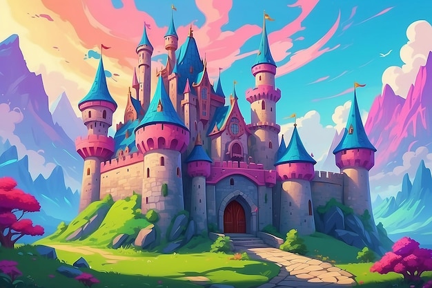 Fantasy cartoon style Castle in vibrant colors