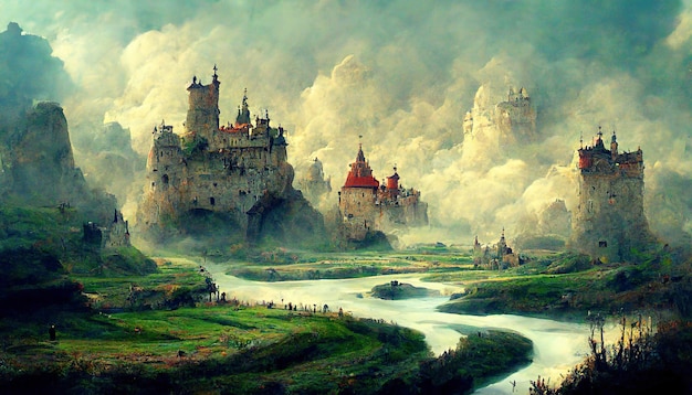 Fantasy castles concept art illustration