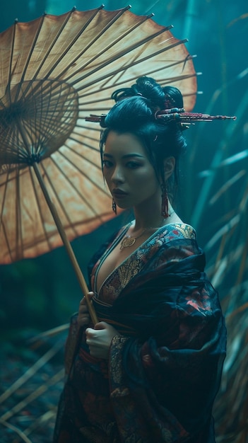 Fantasy character of a 14th century swordswoman in Geisha undercover outfit