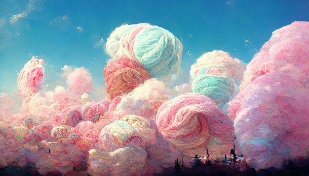 Fantasy colorful cotton candy fairytale festive land