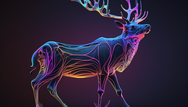 Fantasy colorful standing deer animal AI Generated image