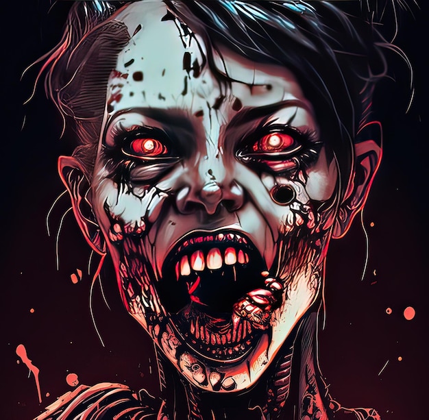 Fantasy concept portrait of a toothy zombie digital art style illustration painting