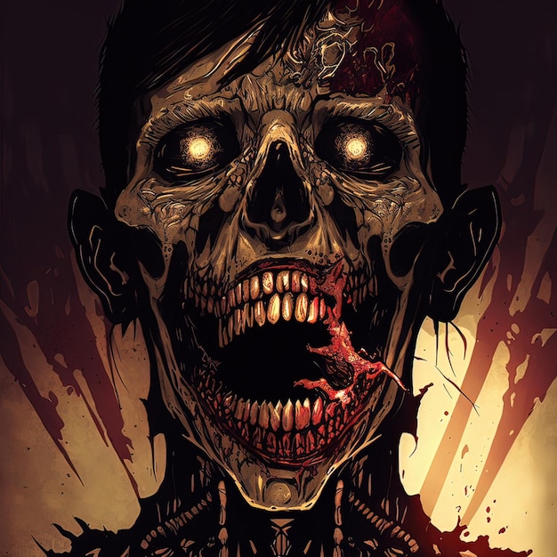 Fantasy concept portrait of a toothy zombie digital art style illustration painting