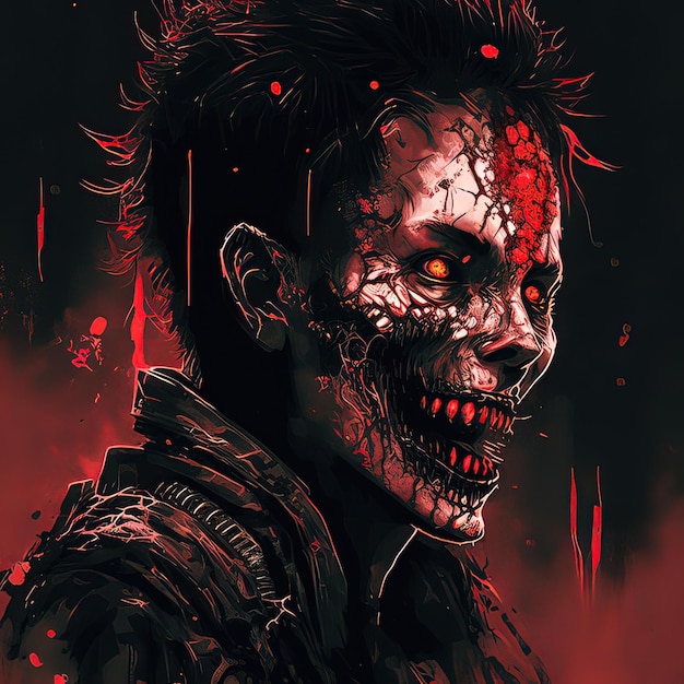 Fantasy concept portrait of a toothy zombie digital art style illustration painting