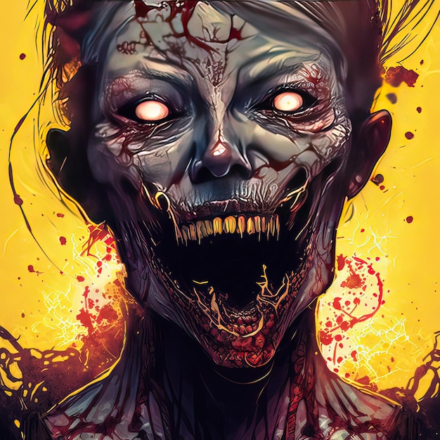 Fantasy concept portrait of a toothy zombie digital art style illustration painting