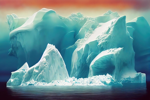 Fantasy concept of a Seascape of Antarctica with an iceberg Surreal art painting Digital art style illustration painting