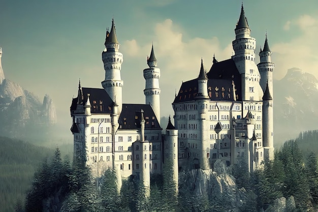 Fantasy concept showing a Neuschwanstein Castle Germany The gorgeous former castle of the king