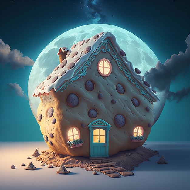 Fantasy Cookie House with moon background