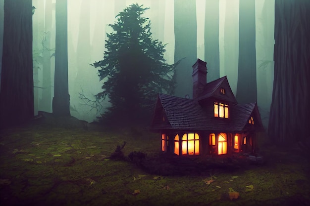 Fantasy cottages in forest