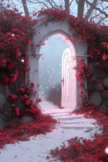 A fantasy digital painting of an ornate archway leading to the entrance