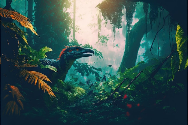 Fantasy in dinosaur or predator in the deep jungle scenery