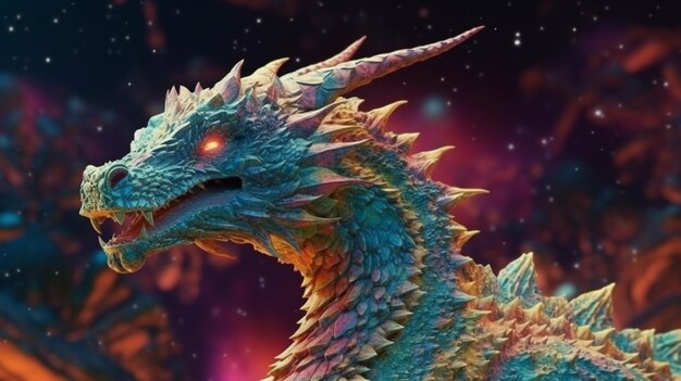 Fantasy dragon against a colorful outer space backgroundgenerative ai