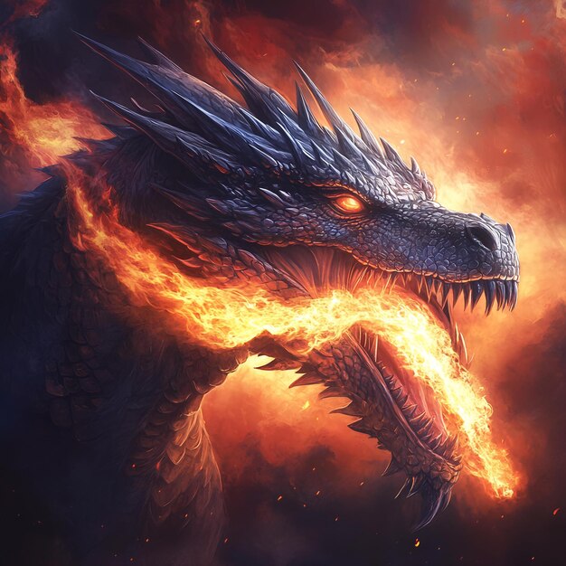 Fantasy dragon in fire Fantasy dragon 3D illustration