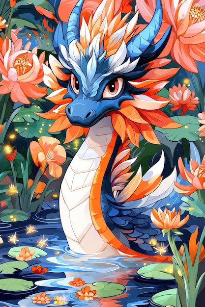 Fantasy Dragon in Water Lily