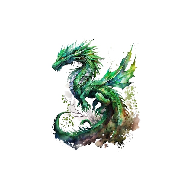 Fantasy emerald dragon watercolor 53