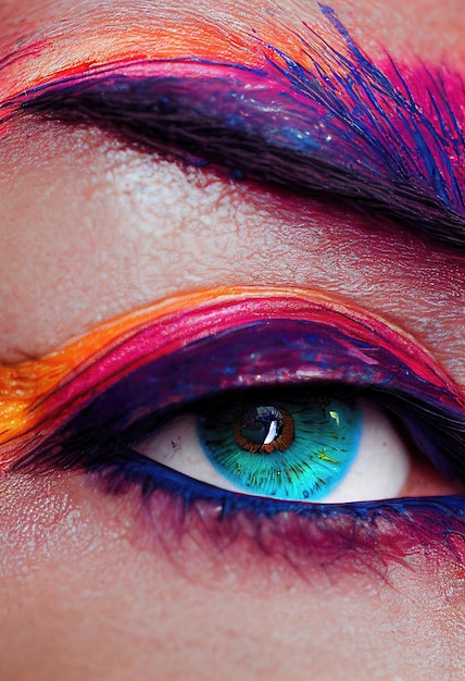 Fantasy eye with beautiful makeup closeup The eye of a fashionable woman with bright colors