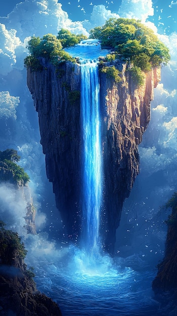 Photo fantasy floating island waterfall