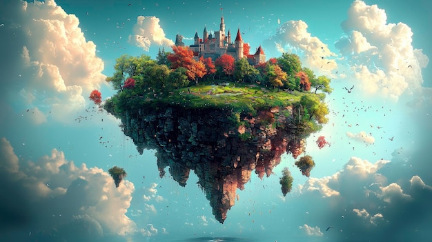 Photo fantasy floating island with castle