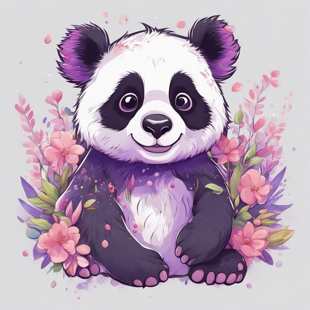 Fantasy Flowers Splash with cute panda T Shirt Design Art