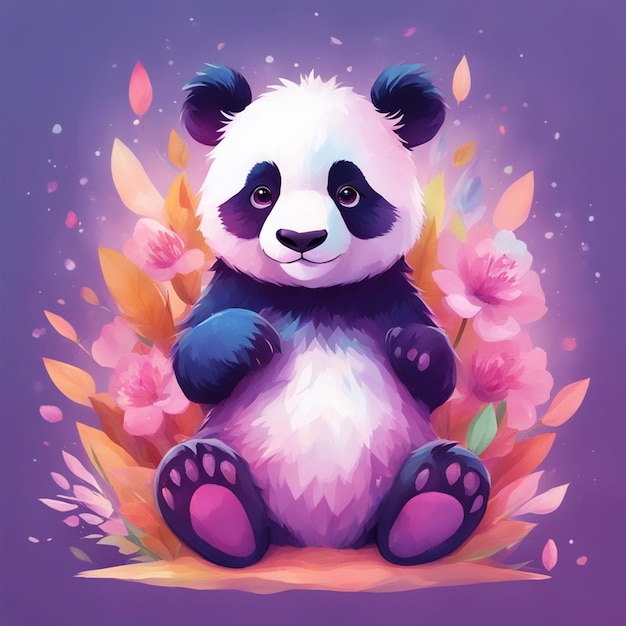 Fantasy Flowers Splash with cute panda T Shirt Design Art