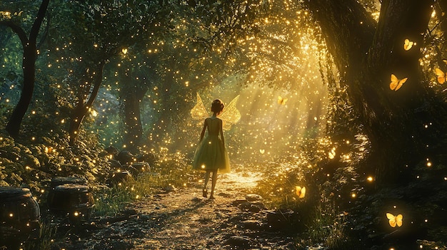 Photo fantasy forest fairy with 8k realistic lighting in a mystical setting