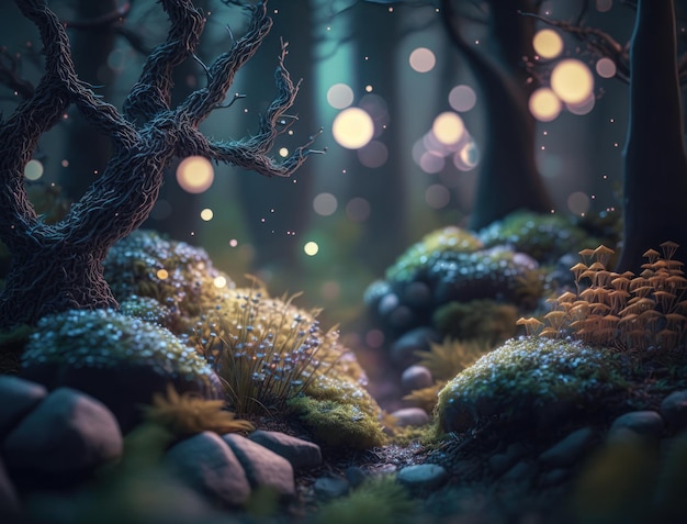 Fantasy forest landscape created with Generative AI technology