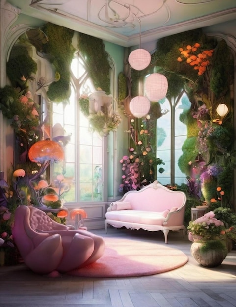 Photo fantasy garden in a room