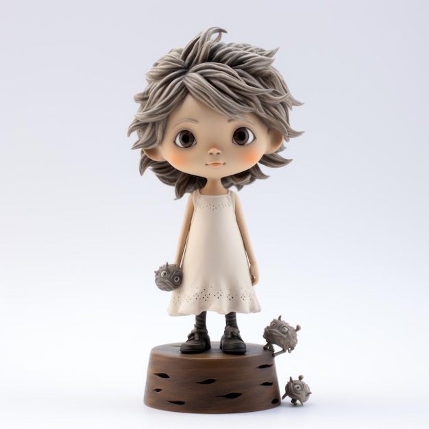 Fantasy Girl Figurine With Short Brown Hair Playful Poodlepunk Design