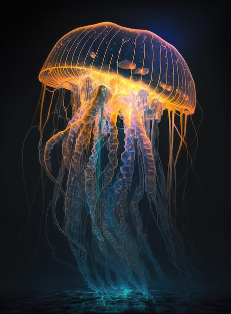 Fantasy Glowing Jellyfish Underwater Creature Abstract Jelly Fish Generative AI Illustration