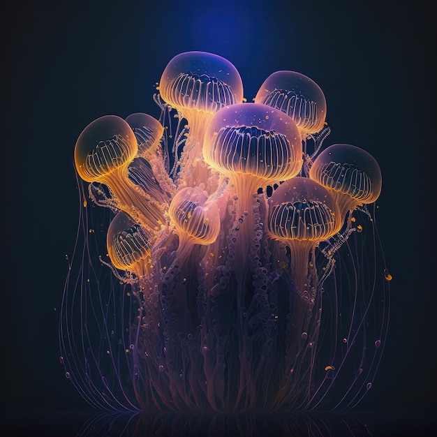 Fantasy Glowing Jellyfish Underwater Creature Abstract Jelly Fish Generative AI Illustration