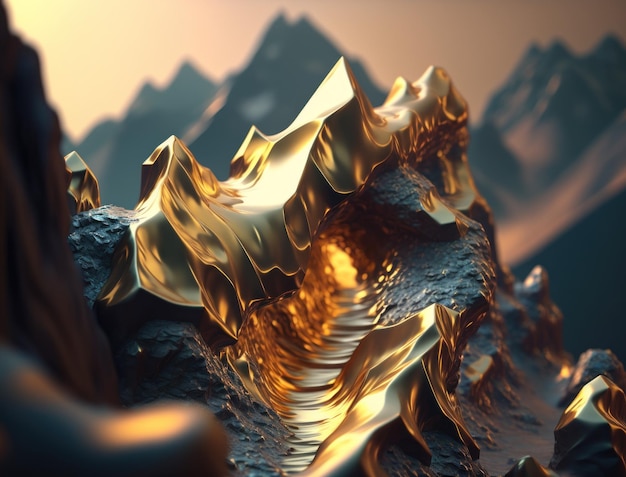 Fantasy golden mountains background created with Generative AI technology