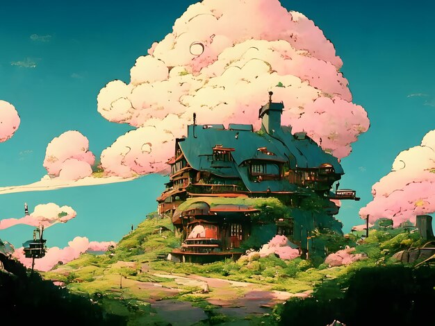 fantasy house scenery illustration