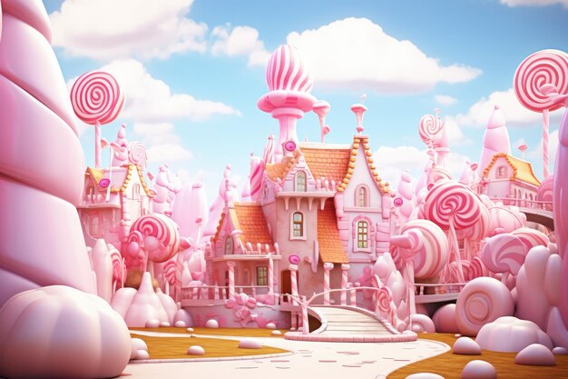 Photo fantasy illustration of candy village on journey