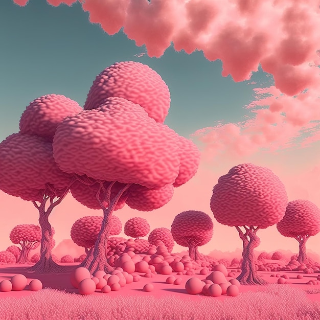 fantasy illustration of a Fluffy mushroom forest Generative AI