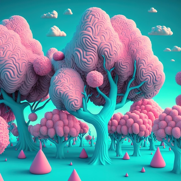 fantasy illustration of a Fluffy mushroom forest Generative AI