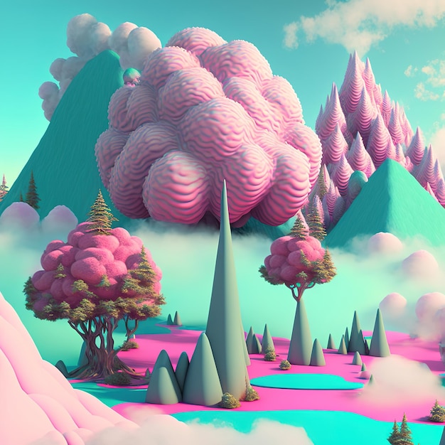 fantasy illustration of a Fluffy mushroom forest Generative AI