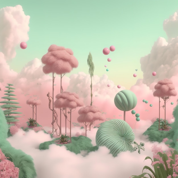 fantasy illustration of a Fluffy mushroom forest Generative AI