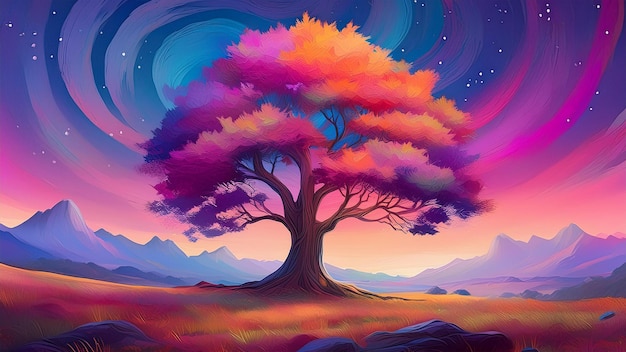 Fantasy illustration of magical tree