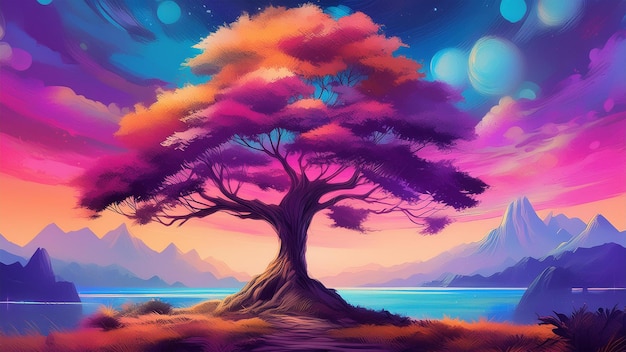 Fantasy illustration of magical tree